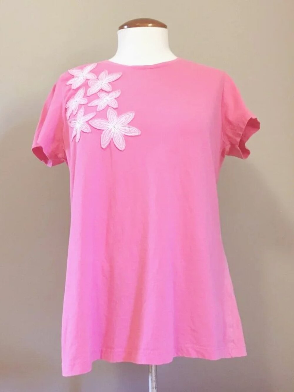 Izod Bubblegum Pink Floral Embroidered 100% Cotton Baby Tee Y2K